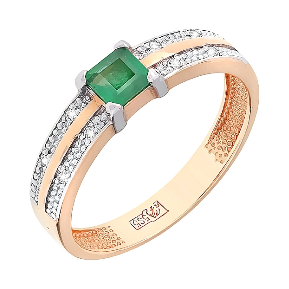 Золотое кольцо с бриллиантом и изумрудом № 77450