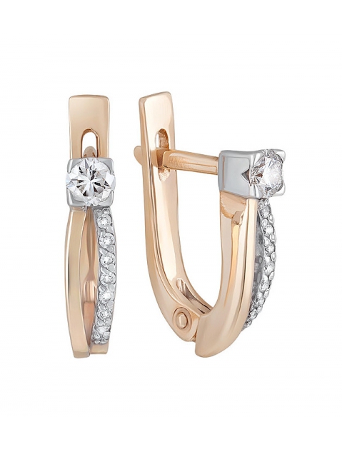 Золотые серьги с бриллиантом № 118089