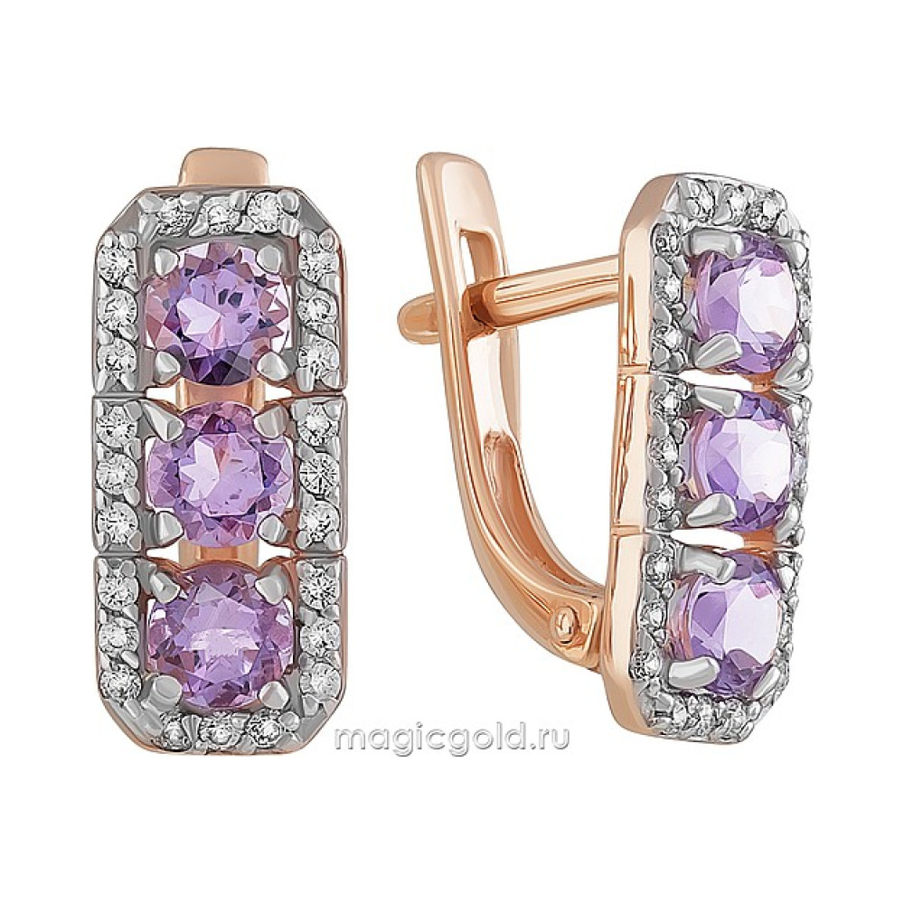 Золотые серьги с аметистом и фианитом № 142191