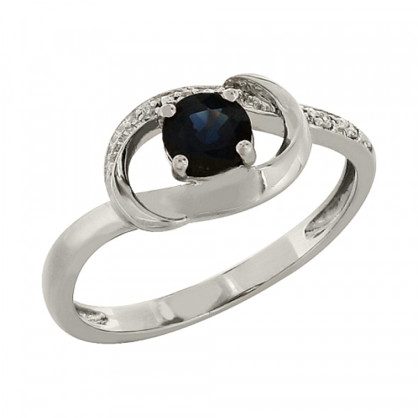 Золотое кольцо с бриллиантом и сапфиром № 84247