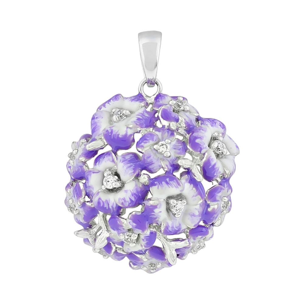 Серебряная подвеска с фианитом и эмалью № 106204