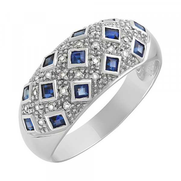 Золотое кольцо с бриллиантом и сапфиром № 3261