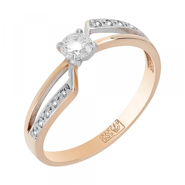 Золотое кольцо с бриллиантом № 112275