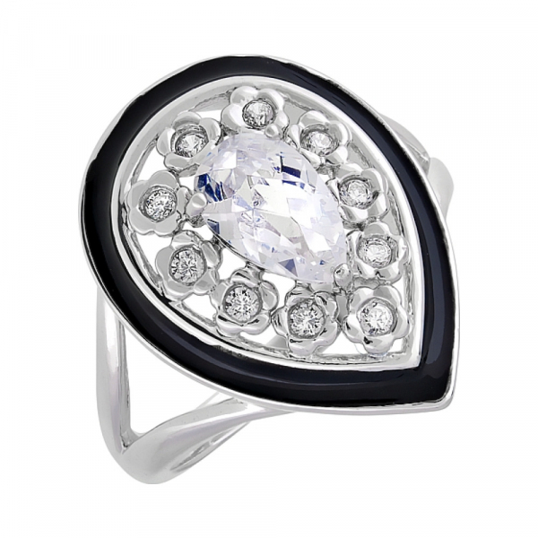 Серебряное кольцо с фианитом и эмалью № 115281