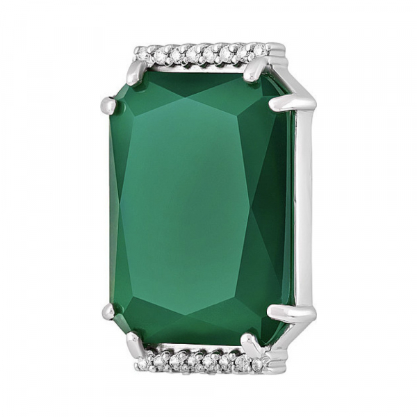 Серебряная подвеска с зелёным ониксом и фианитом № 140089