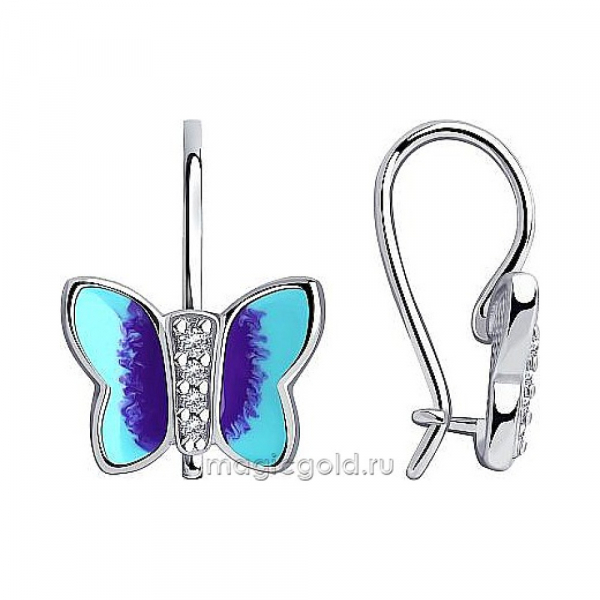 Серебряные серьги с эмалью и фианитом № 174312