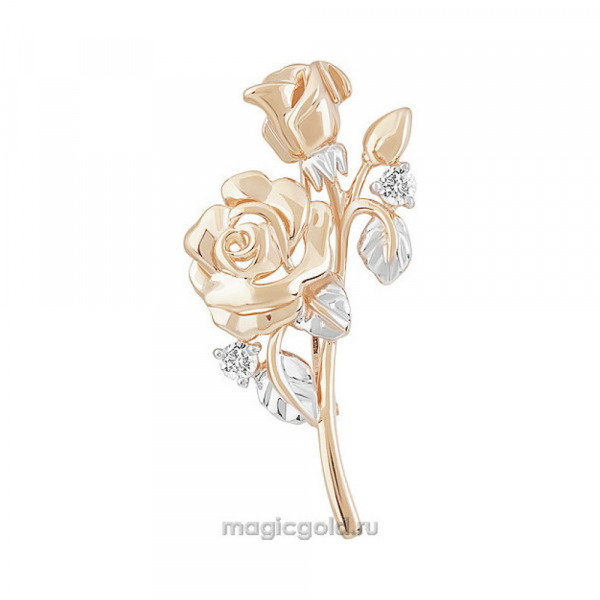 Золотая брошь с фианитом № 155760