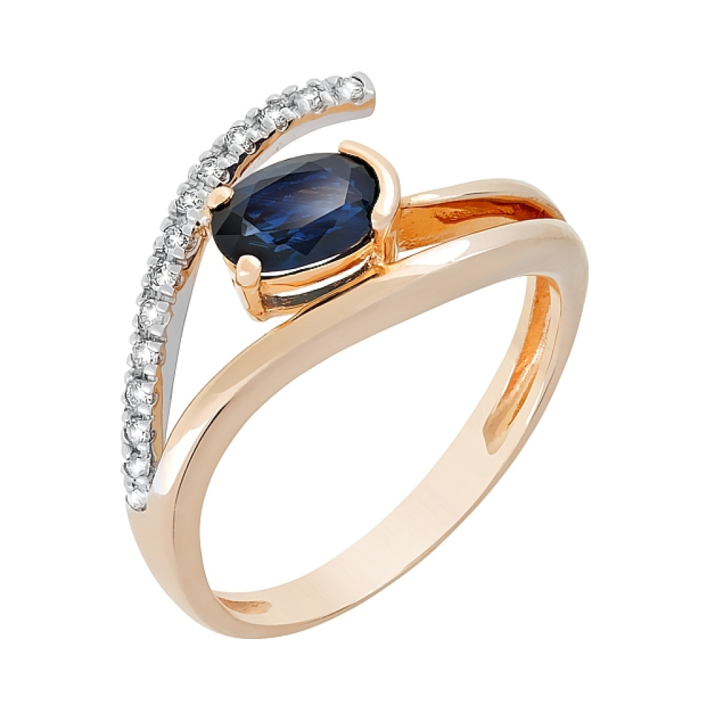 Золотое кольцо с бриллиантом и сапфиром № 99089