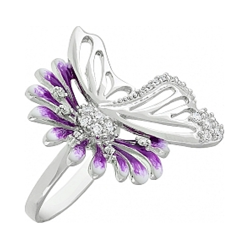 Серебряное кольцо с фианитом и эмалью № 114959