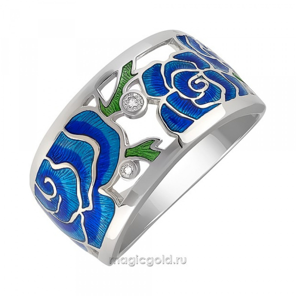 Серебряное кольцо с фианитом и эмалью № 134708