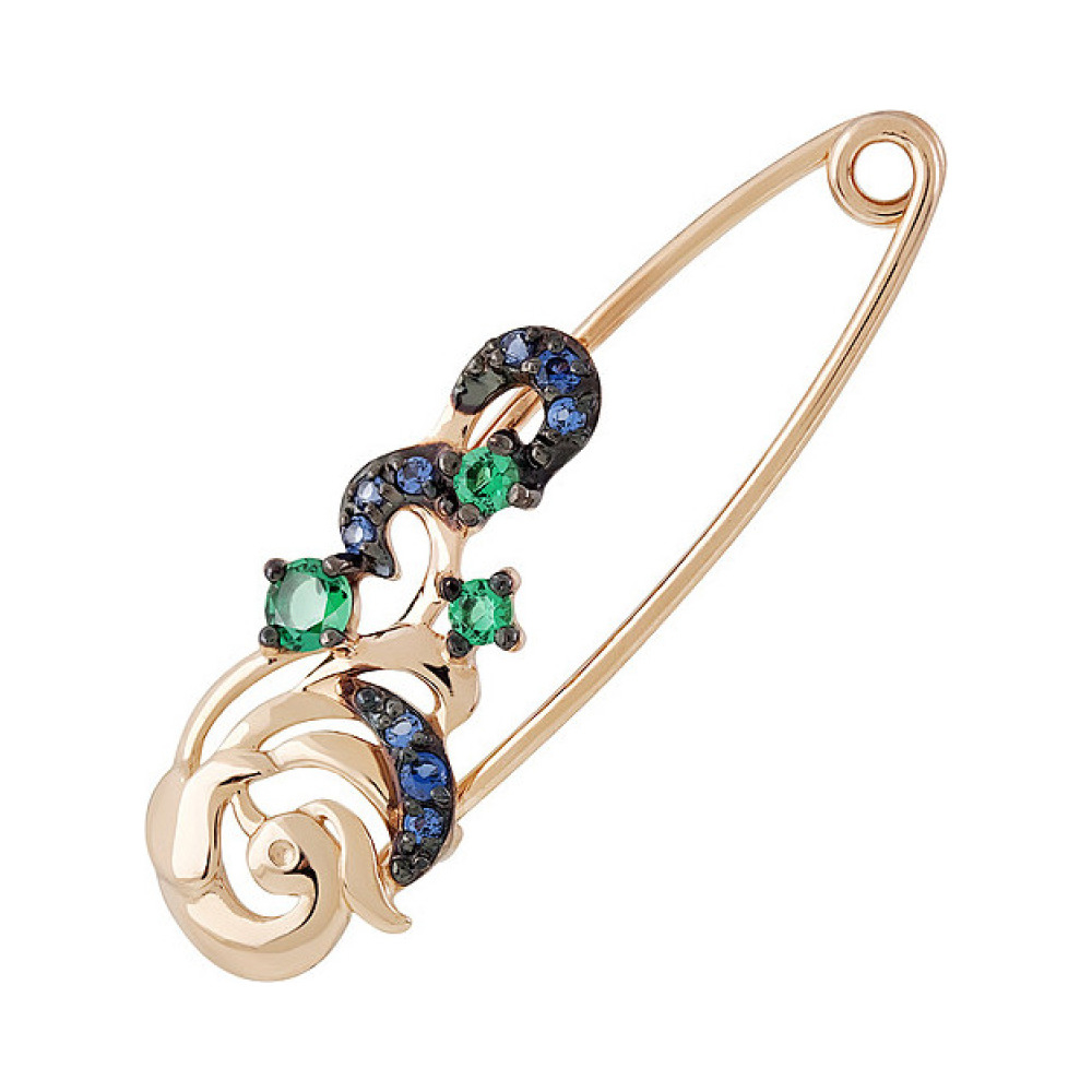 Золотая брошь с фианитом № 135986