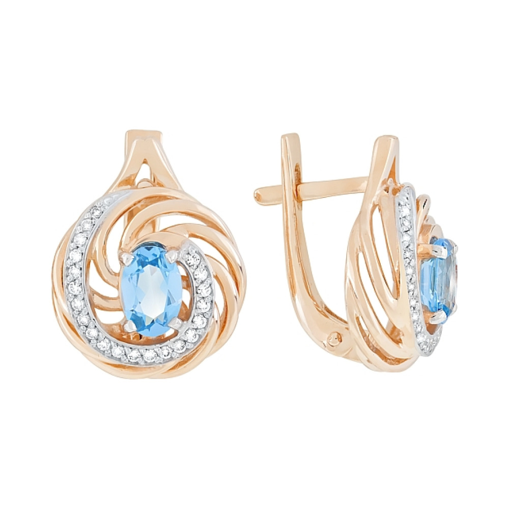 Золотые серьги с топазом и фианитом № 118910