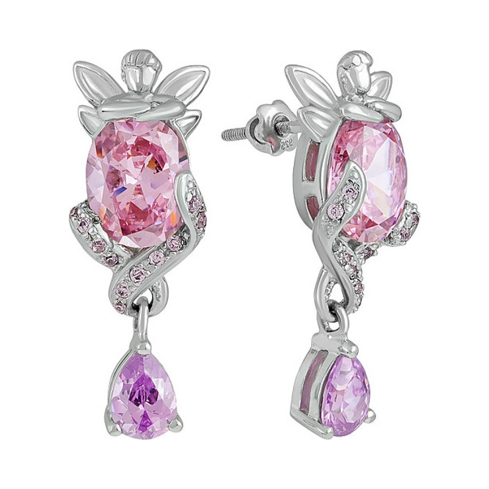 Серебряные серьги с имитац. корунда и фианитом № 127680
