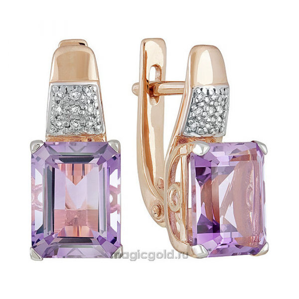 Золотые серьги с аметистом и фианитом № 139101
