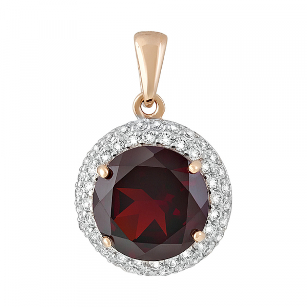 Золотая подвеска с гранатом и фианитом № 128524