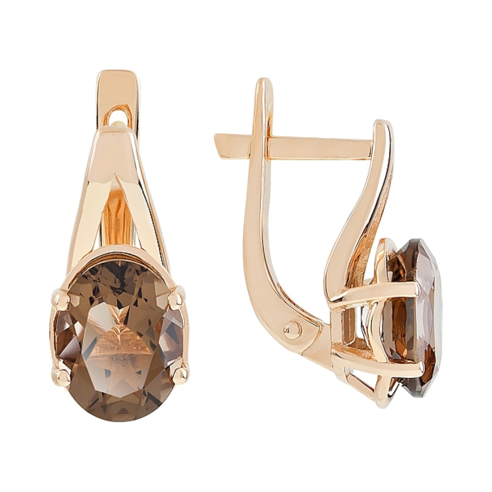 Золотые серьги с раухтопазом № 110866