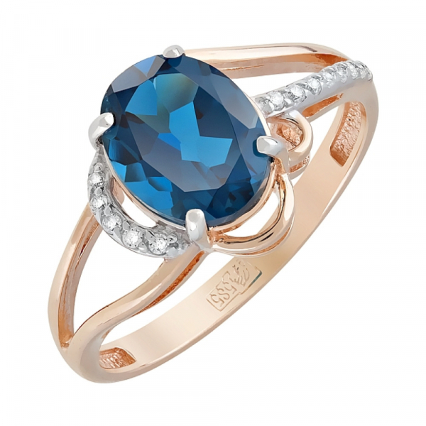 Золотое кольцо с топазом и фианитом № 119720