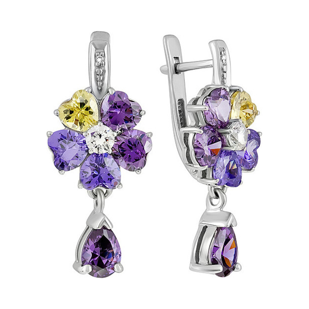 Серебряные серьги с фианитом № 134383