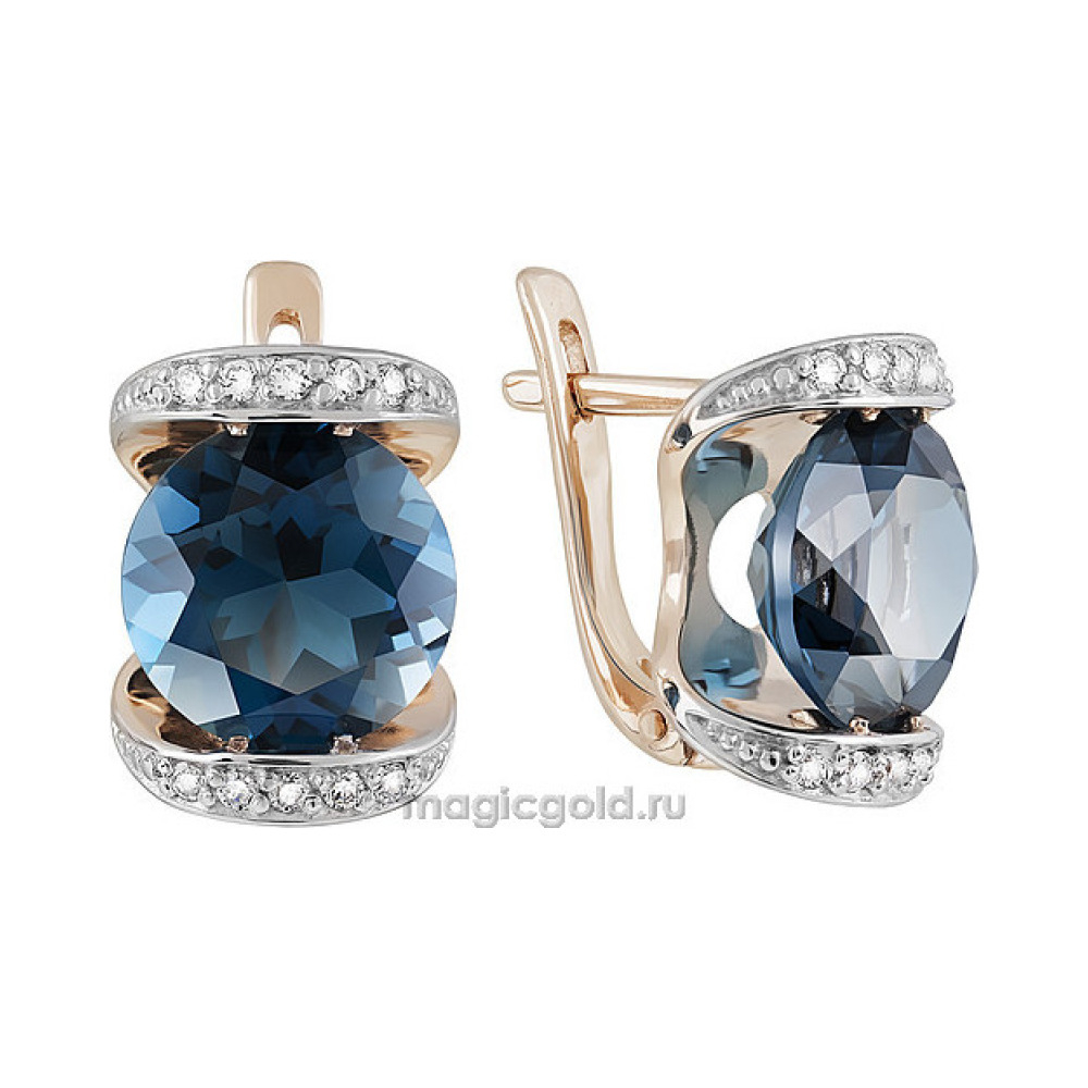 Золотые серьги с топазом и фианитом № 122836