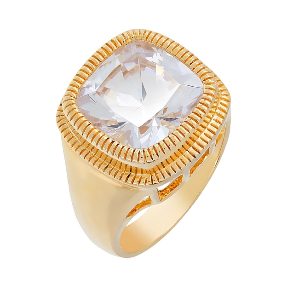 Серебряное кольцо с фианитом и золотым покрытием № 80535