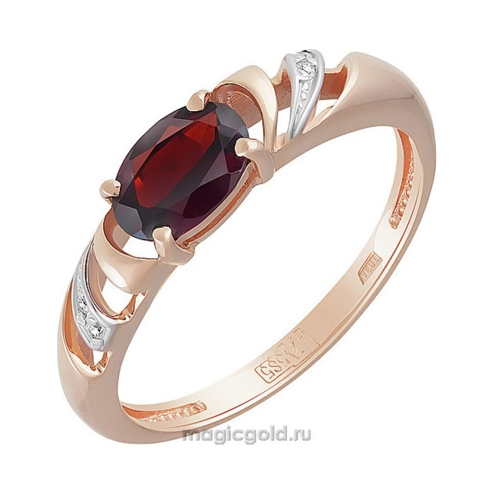 Золотое кольцо с гранатом и фианитом № 159596