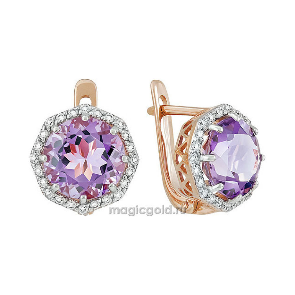 Золотые серьги с аметистом и фианитом № 134477