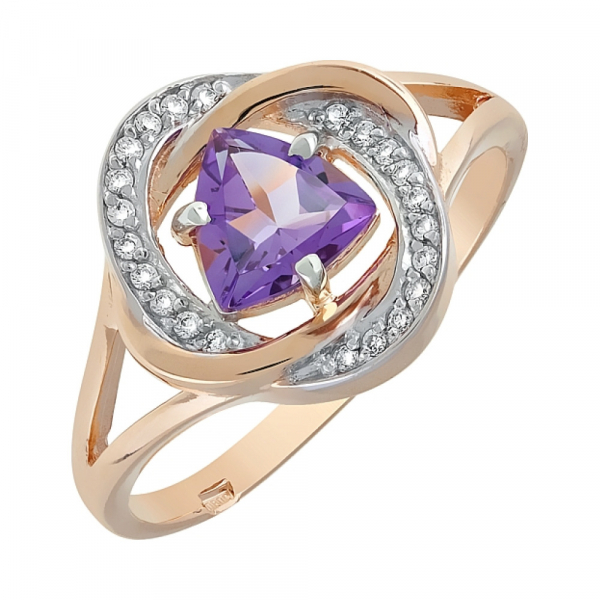 Золотое кольцо с аметистом и фианитом № 119413