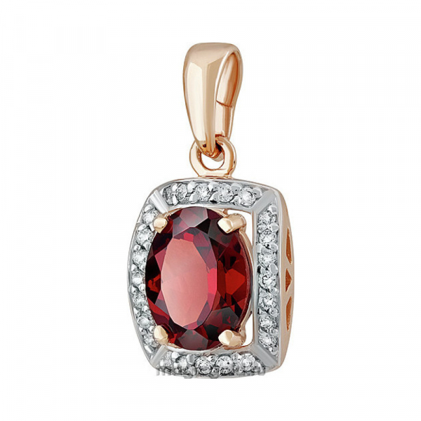 Золотая подвеска с гранатом и фианитом № 141432