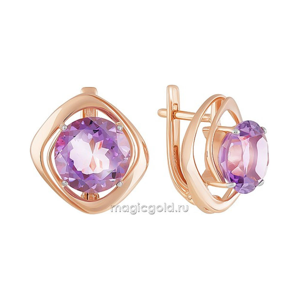 Золотые серьги с аметистом № 160608