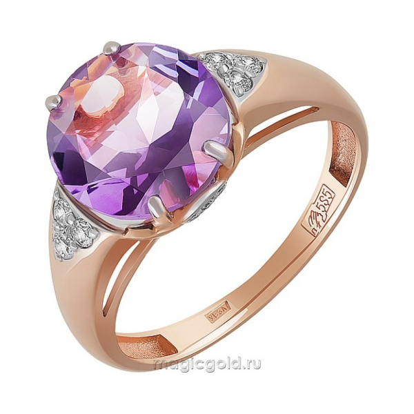 Золотое кольцо с аметистом и фианитом № 164453