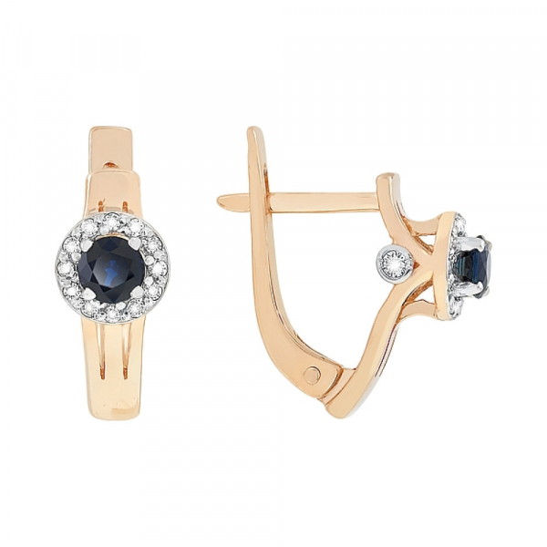 Золотые серьги с бриллиантом и сапфиром № 99342