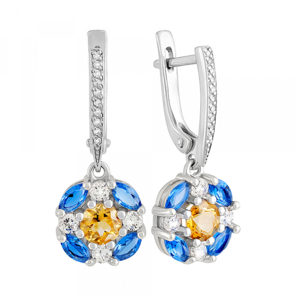 Серебряные серьги с цитрином и фианитом № 132360