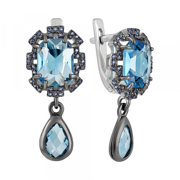 Серебряные серьги с алпанитом и фианитом черн.покр № 135385