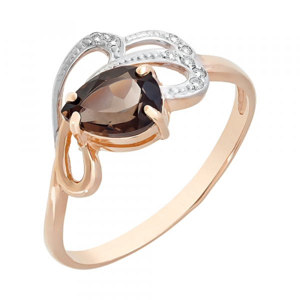 Золотое кольцо с раухтопазом и фианитом № 117729