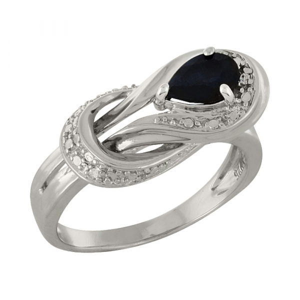 Серебряное кольцо с сапфиром и фианитом № 100912