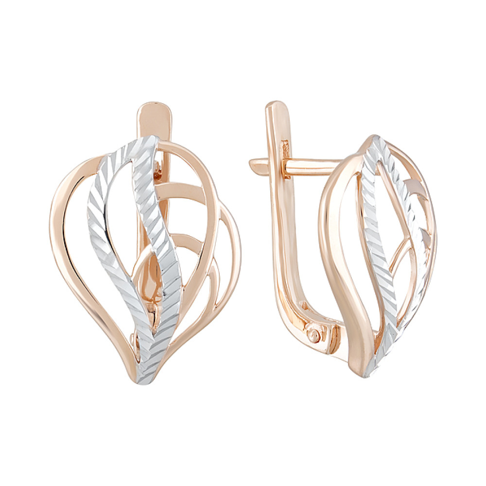 Золотые серьги без камня с алмазкой № 124735