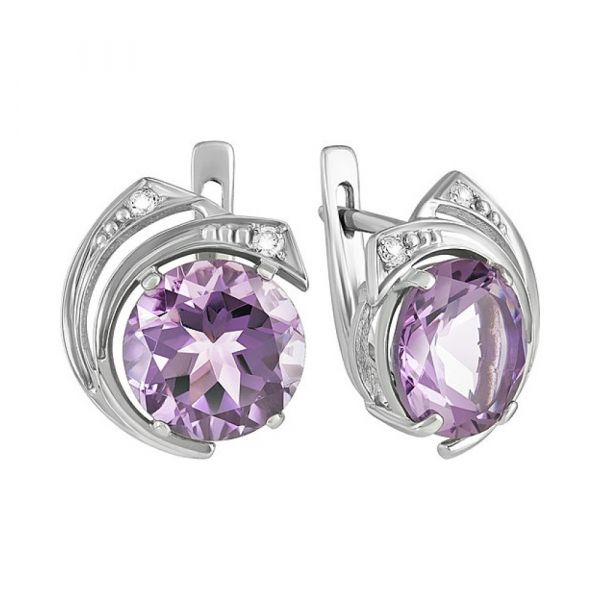 Серебряные серьги с аметистом и фианитом № 133119