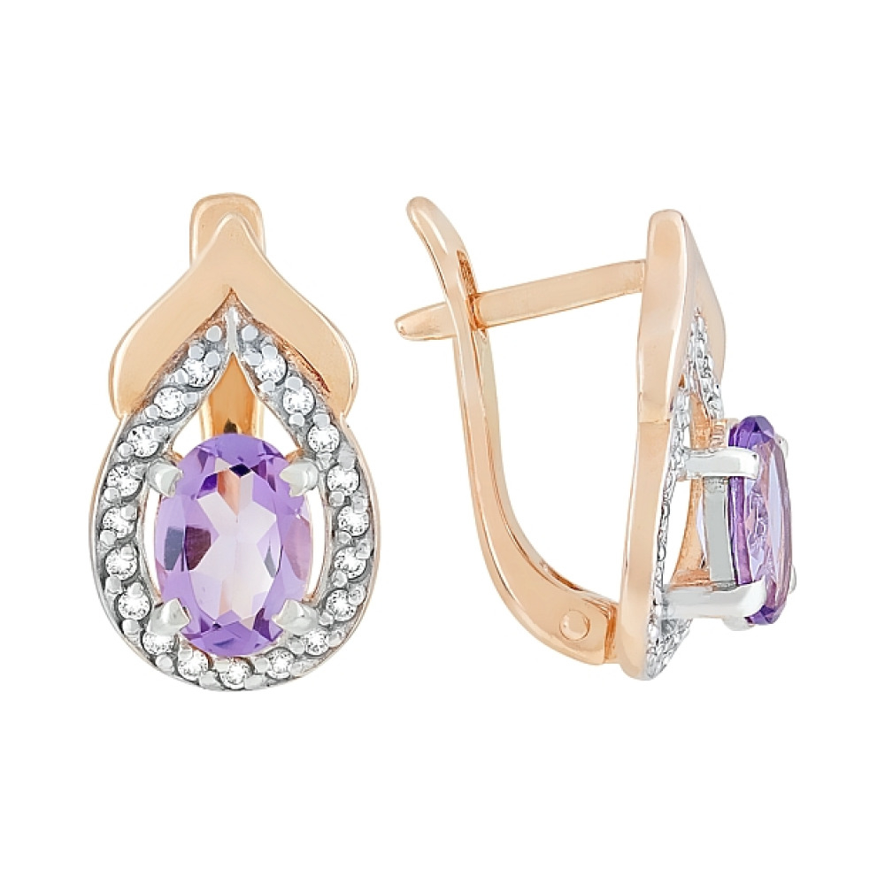 Золотые серьги с аметистом и фианитом № 118246