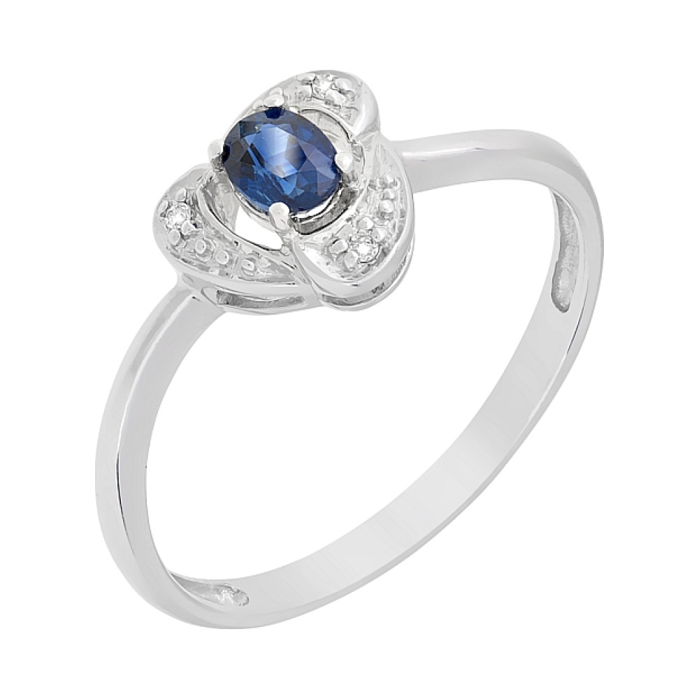 Золотое кольцо с бриллиантом и сапфиром № 76337