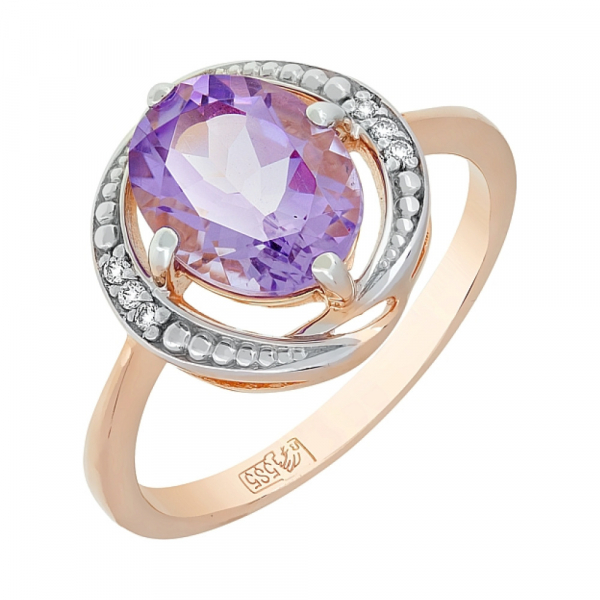 Золотое кольцо с аметистом и фианитом № 117558