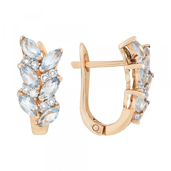 Золотые серьги с бриллиантом и топазом № 40703