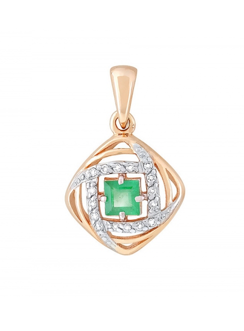 Золотая подвеска с бриллиантом и изумрудом № 119195
