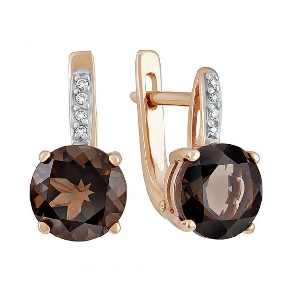 Золотые серьги с раухтопазом и фианитом № 137557