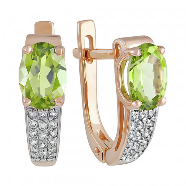 Золотые серьги с хризолитом и фианитом № 135158