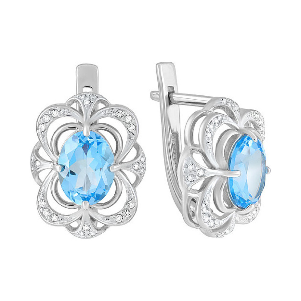 Золотые серьги с топазом и фианитом № 124476