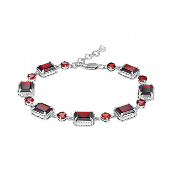 Серебряный браслет с гранатом и фианитом № 127949