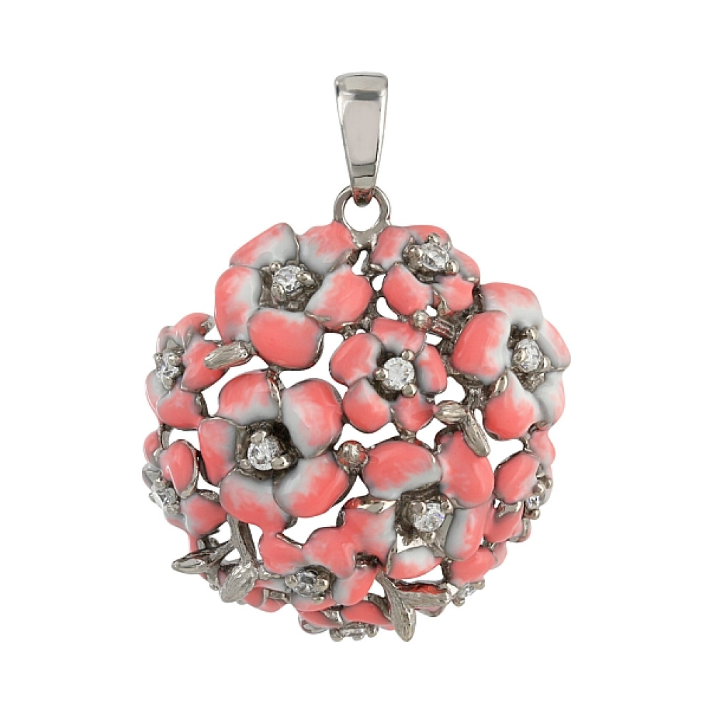 Серебряная подвеска с фианитом и эмалью № 106203