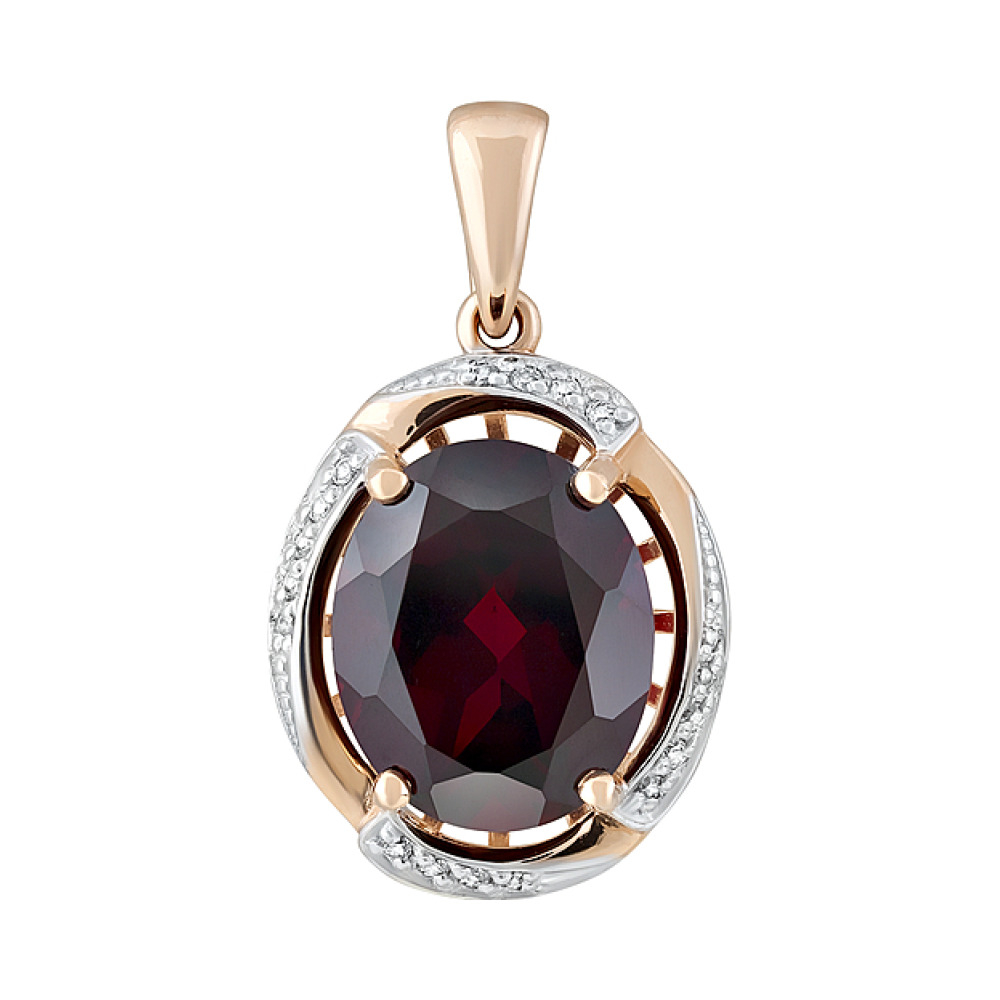 Золотая подвеска с гранатом и фианитом № 126589