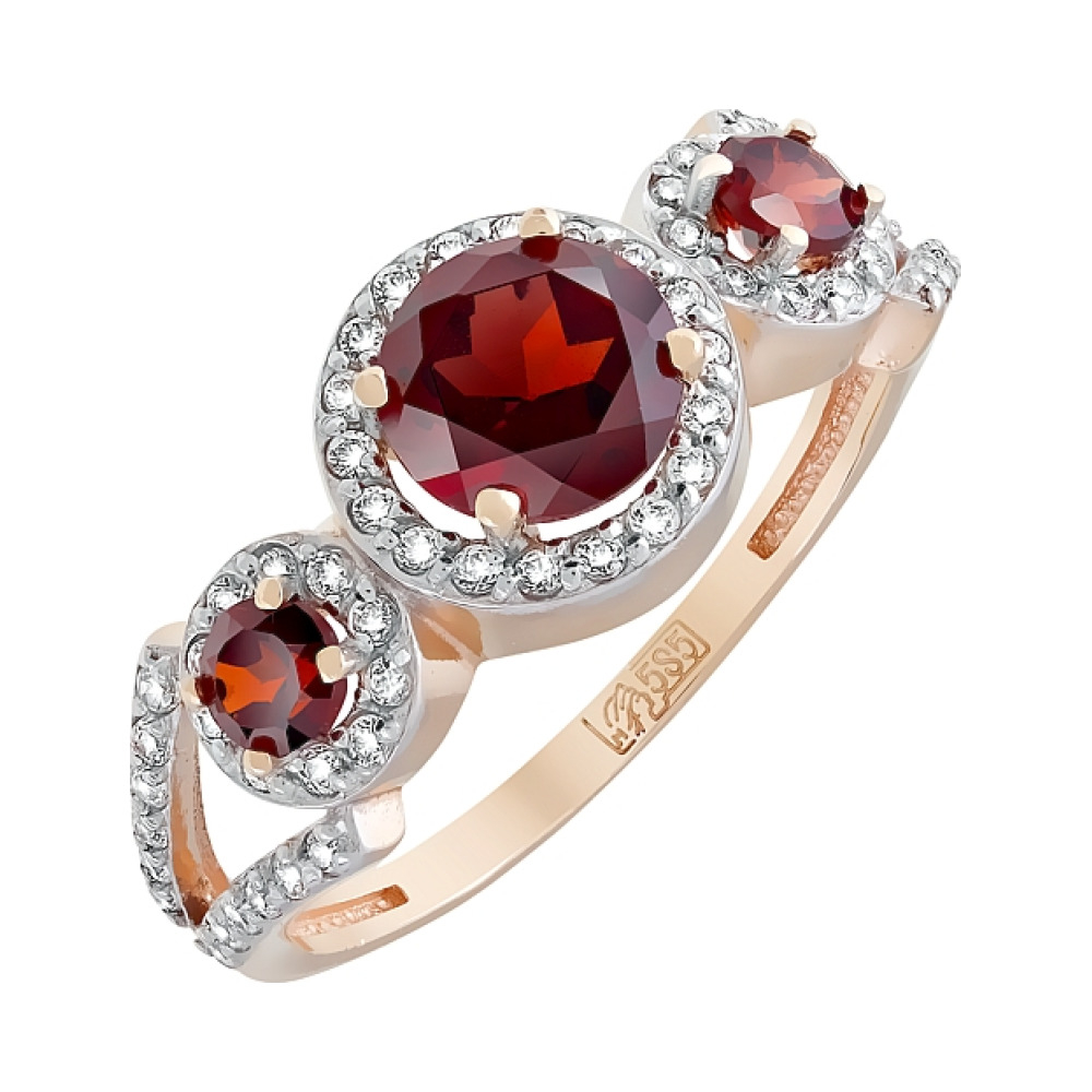 Золотое кольцо с гранатом и фианитом № 120645