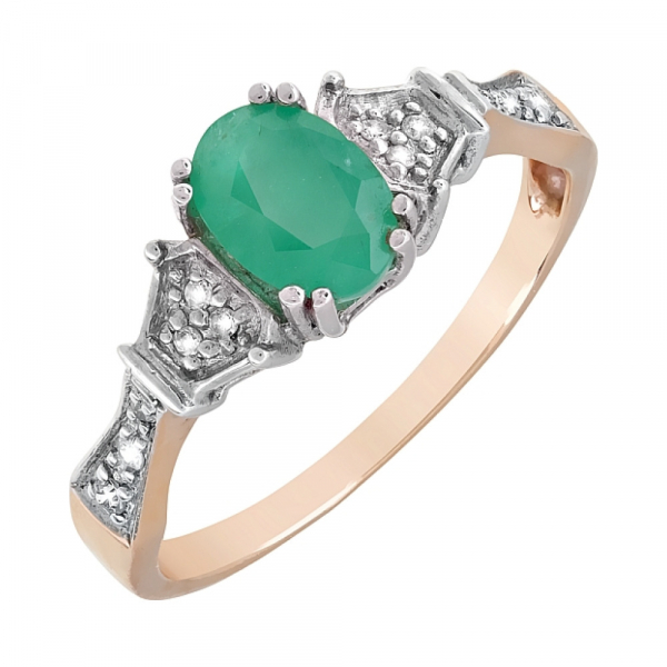 Золотое кольцо с бриллиантом и изумрудом № 39990